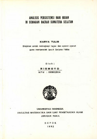 Image of Analisis Persistensi Hari Hujan di Sebagian Daerah Sumatera Selatan