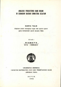 Image of Analisis Presisistensi Hari Hujan di Sebagian Daerah Sumatra Selatan