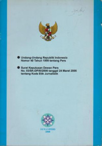 Image of UNDANG-UNDANG REPUBLIK INDONESIA NO40 TAHUN 1999 TENTANG PERS