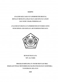 Image of Analisis Keluaran Evaporimeter Digital Dengan Memanfaatkan Data Kecepatan Angin dan Suhu Udara Permukaan