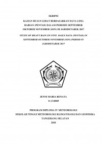 Image of KAJIAN HUJAN LEBAT BERDASARKAN DATA LIMA HARIAN (PENTAD) DALAM PERIODE SEPTEMBER OKTOBER NOVEMBER (SON) DI JABODETABEK 2017