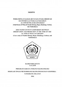 Image of PERBANDINGAN KADAR AIR TANAH ANTARA OBSERVASI DAN PENDUGAAN PADA SAAT KEJADIAN ELNINO DI WILAYAH JAWA BARAT(STUDI KASUS DI WILAYAH PONDOK BETUNG, BOGOR, BANDUNG, CIREBON, TASIKMALAYA)