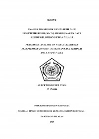 Image of Analisa Praseismik Gempabumi Palu 28 September 2018 (Mw 7.4) Menggunakan Data Residu Gelombang P dan Nilai-B