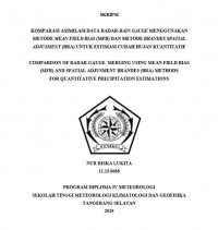 Image of Komparasi Asimilasi Data Radar-Rain Gauge Menggunakan Metode Mean Field Bias (MFB) dan Metode Brandes Spatial Adjusment (BRA) untuk Estimasi Curah Hujan Kuantitatif