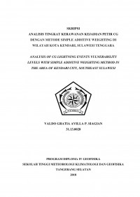 Image of ANALISIS TINGKAT KERAWANAN KEJADIAN PETIR CG DENGAN METODE SIMPLE ADDITIVE WEIGHTING DI WILAYAH KOTA KENDARI, SULAWESI TENGGARA
