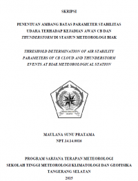 Image of JURNAL PENENTUAN AMBANG BATAS PARAMETER STABILITAS UDARA TERHADAP KEJADIAN AWAN CB DAN THUNDERSTORM DI STASIUN METEOROLOGI BIAK