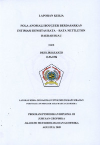 Image of Pola Anomali Bouguer Berdasarkan Estimasi Densitas Rata-Rata Nettleton Daerah Riau