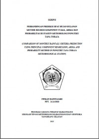 Image of JURNAL PERBANDINGAN PREDIKSI SIFAT HUJAN BULANAN METODE
REGRESI KOMPONEN UTAMA, ARIMA, DAN PROBABILITAS
DI STASIUN METEOROLOGI PONGTIKU TANA TORAJA